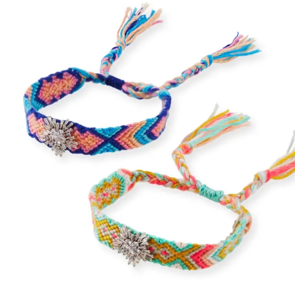 FALLON Embellished Woven Skinny Charm Festival Friendship Bracelet , SET of 2